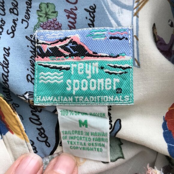 Reyn Spooner California Wine Map Print Rayon Hawaiian Shirt Blue Medium Napa - Picture 7 of 7